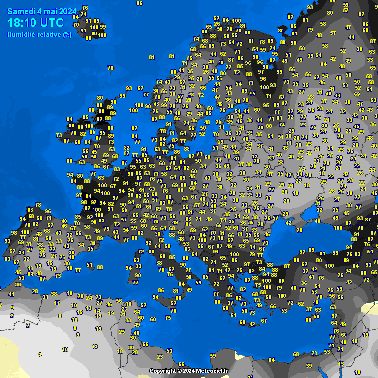 Carte de l'humidité en Europe